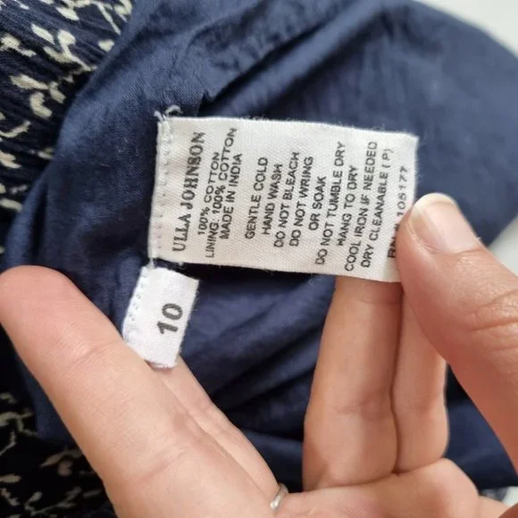 Ulla Johnson Malena Blue Floral Cotton Print 3/4 Sleeve Midi Dress Size 10 - Picture 8 of 9